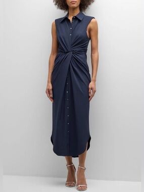 Cinq à Sept Catalina Shirtdress Navy Twist Front Sleeveless Midi Dress Size 2